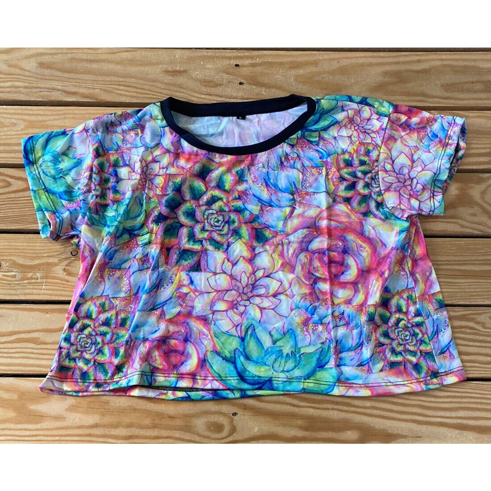 NEW Vapor 95 Floral Crop Shirt Size Large Women’s Pink Green Pullover